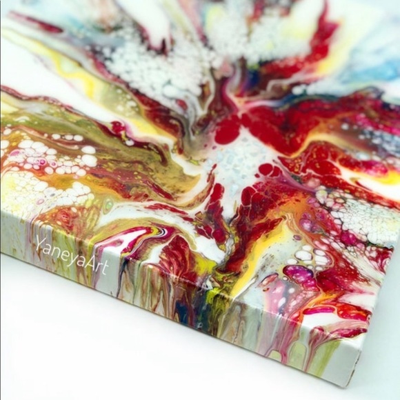 Off white red gold abstract flower Art Home Decor Resin Painting - Picture 2 of 7